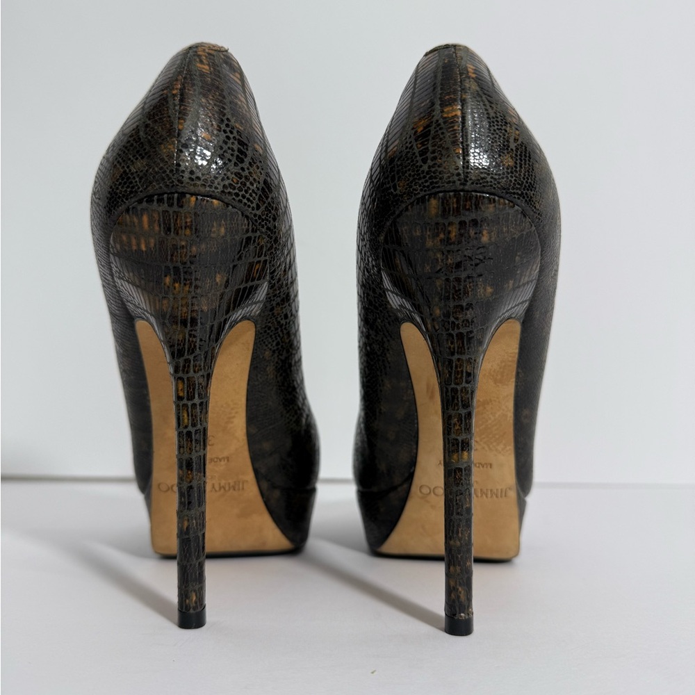 Jimmy Choo-Brown/Gold, Lizard Embossed, Anthracite, Platform, Pump/Heel. Sz-37.5 - Picture 8 of 11